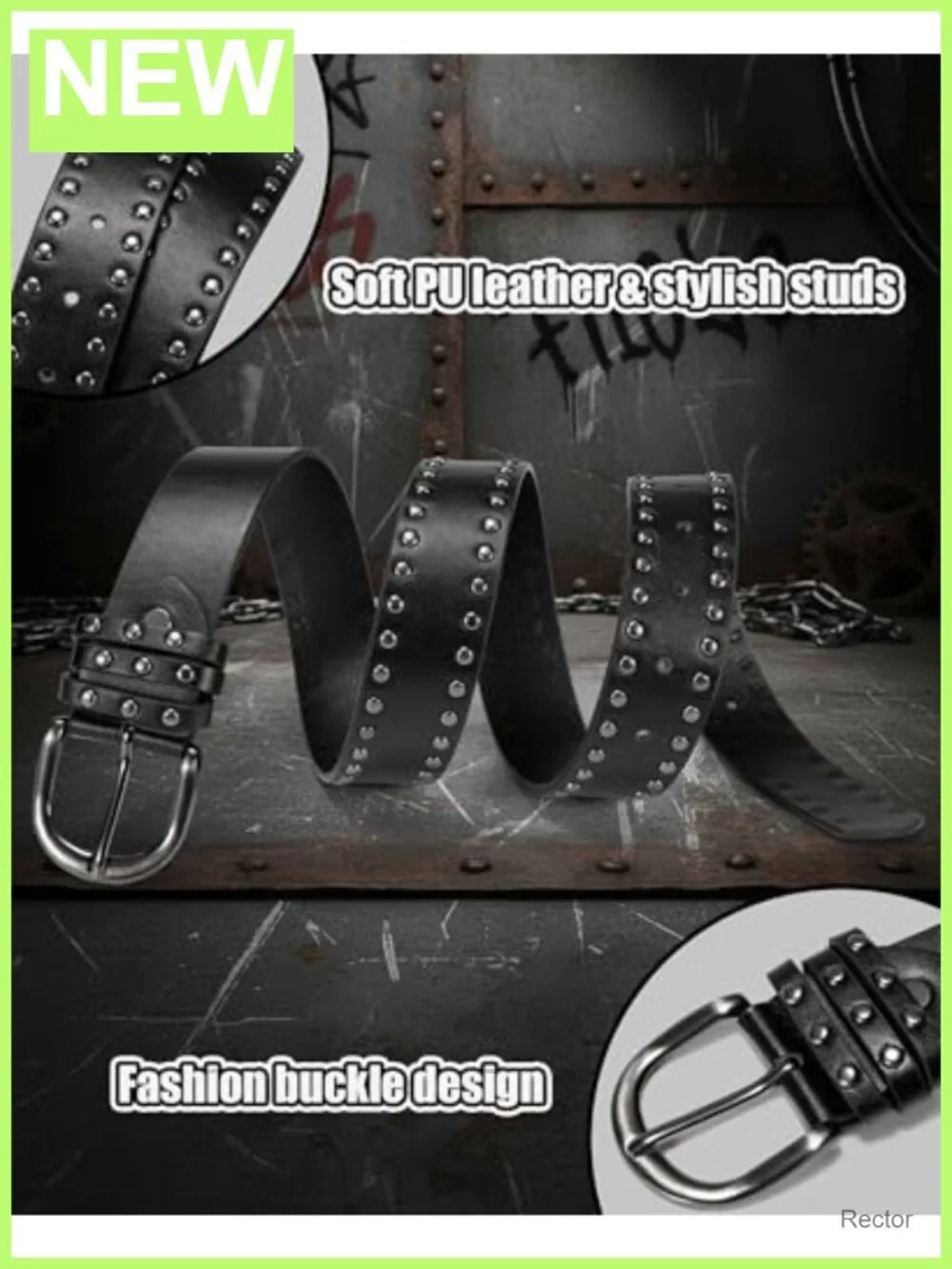 Women's Punk Studded PU Leather Belt, 12 Holes, Grunge Accessory